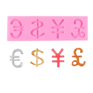 DIY silicone mold for currency symbols including Euro, Dollar, Yen, and Pound sterling