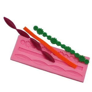 Detail view of silicone fondant mold with floral and decorative patterns