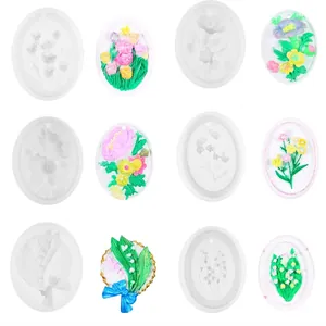 DIY 3D Relief Blumen Silikonform Ovaler Anhänger Form Für Auto Aromatherapie Gips Duftwachs Tabletten Handgefertigte Bastelform