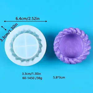Close-up of DIY braided pattern silicone mold and purple succulent pot finished product.