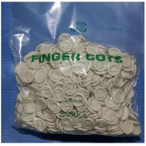 Bulk pack of white powder-free disposable latex finger cots for nail art and beauty use