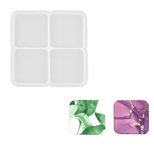 Moule professionnel en silicone pour 4 dessous de verre carrés en résine avec exemples