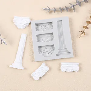 Molde de Silicona en Relieve de Columna Romana Europea DIY Pastel de Fondant Arquitectura Retro Pilar Chocolate Herramienta de Horneado Resina