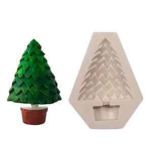 Detail view of a 3D Christmas tree silicone mold for DIY cake decorating or candle making.