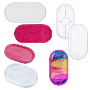 Details of various sized oval silicone molds for DIY resin jewelry tray casting