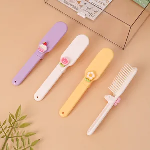 Cute pastel folding mini hair combs with cartoon flower and cupcake patches for students