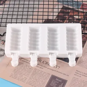 Flexible white silicone popsicle mold with 4 slots for DIY homemade ice cream bars