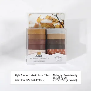 Autumn themed washi tape set with 10 rolls of eco-friendly paper for journaling