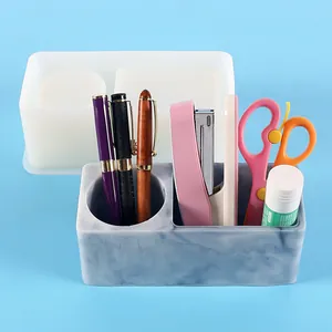 Detail of square and round silicone mold for DIY resin pen holder storage
