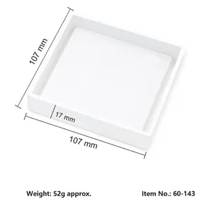 Square white silicone coaster resin mold with detailed size measurements 107x107x17mm