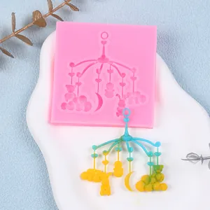 Stampo in Silicone Fai-da-te Carrozzina per Bambini Campanello a Vento per Torta Fondente Argilla Ornamento Orso Coniglio Luna Nuvola Rosa