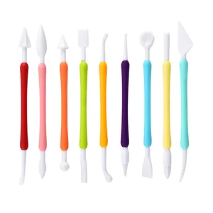 Detailed view of 10 colorful double-ended fondant sculpting and cake modeling tools