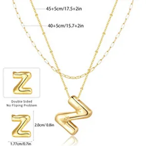 Detailed size guide for double-layered gold necklace featuring an initial Z pendant