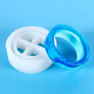 DIY silicone round storage box mold set with blue translucent resin finished sample
