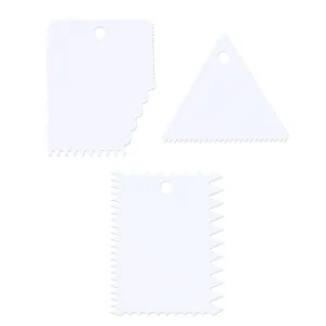 3pcs plastic cake scraper set with serrated edges for DIY baking and decorating.