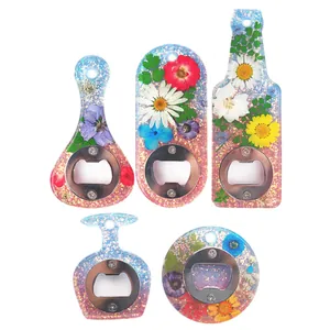 Apribottiglie fai-da-te in resina con fiori secchi e glitter in 5 forme uniche
