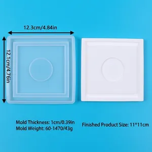 Square silicone mold for DIY candle holder making showing dimensions of 12.3x12.1cm and 1cm thickness.