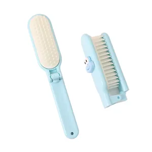 Portable folding mini hairbrush with cute cartoon detangling massage design