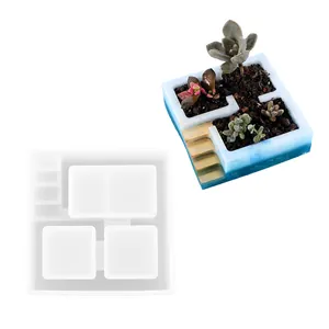 Stampo quadrato in silicone fai-da-te per vasi succulenti e portacenere in resina a gradini
