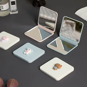 Portable folding square makeup mirrors with cute 3D cartoon animal designs
