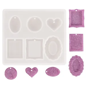 Moule en silicone DIY pour pendentifs en résine, formes cœur et ovale avec modèles violets