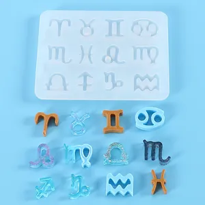 Vista dettagliata dello stampo in silicone 12 segni zodiacali con ciondoli finiti