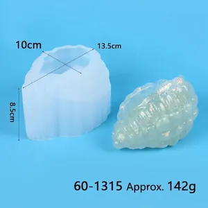 Primo piano di uno stampo in silicone a conchiglia con dimensioni e pezzo in resina