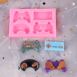Macro view of pink silicone mold for game controllers with DIY resin craft samples