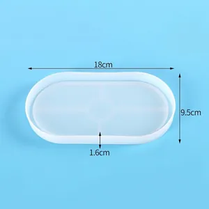 Oval silicone resin mold for DIY storage tray, dimensions 18x9.5x1.6cm, weight 55g