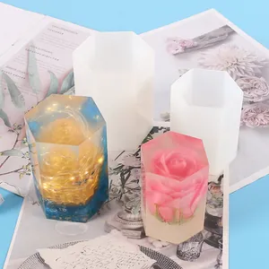 Detailed view of translucent hexagonal silicone molds for resin casting and candle making