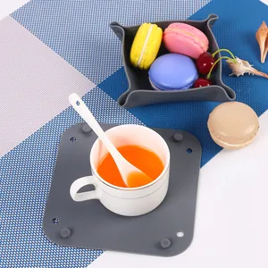 Nordic gray silicone desktop storage tray and heat-resistant non-slip coaster set