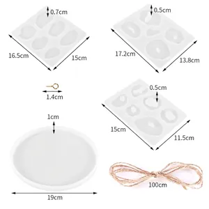 Dimensions détaillées et composants du kit de moules en époxy cristal DIY pour décoration