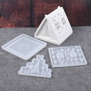 Set of DIY silicone molds for creating a house-shaped aromatherapy candle holder