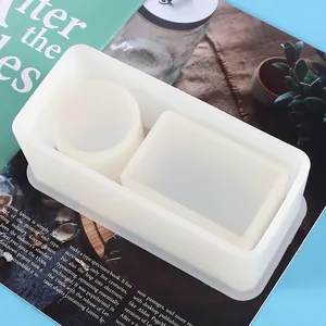 Close-up of rectangle and round silicone molds for DIY epoxy resin organizers
