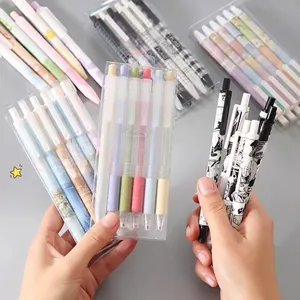 Penne Gel Carine Coreane in Scatola 0.5mm Inchiostro Nero Cartone Animato a Pressione Penne per Scrittura Fluida per Esami Studenti Ufficio Scuola Cancelleria
