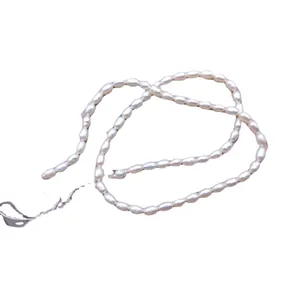 Natural white rice shape freshwater pearls strand for necklace DIY jewelry making materials