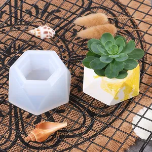 Détail d'un moule en silicone hexagonal montrant le moule et un pot de fleurs fini pour plantes