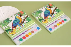 Detailed view of a children's 8-color watercolor painting set with 24 cards and brush