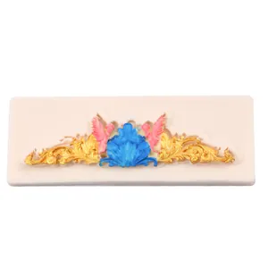 Detailed view of a vintage European floral relief silicone mold for cake borders