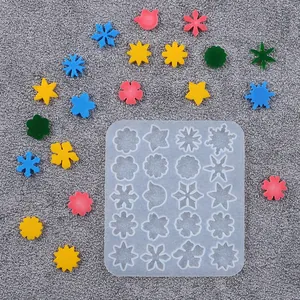 Detailed silicone mold for DIY resin jewelry featuring snowflake, star, and flower shapes