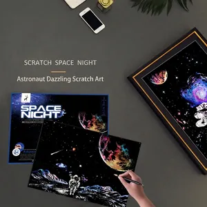 Weltraum Planet Kratzbild Papier Astronaut Galaxie Nachtansicht DIY Stressabbau Magie Kratzmalerei Für Wohnkultur