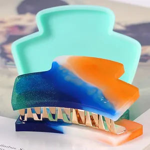 DIY silicone hair clip mold and finished colorful resin accessory for jewelry making