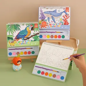 Cartoon Watercolor Painting Book With Solid Pigment And Brush Animal Ocean House Style For Kids Student DIY Drawing Art Educational Toy