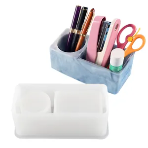 Multi-compartment silicone mold for DIY crystal epoxy resin pen holder and desktop organizer