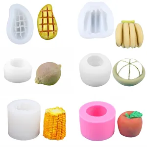Moldes de Silicona Creativos con Forma de Fruta para Hacer Velas DIY Chocolate Fondant Pasteles Helado Moldes de Limón Mango Plátano Piña