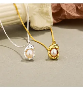 Close-up view of gold and silver irregular vintage pearl pendant necklaces for women