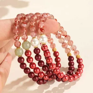 Elegant New Chinese style bracelet set with cinnabar, south red agate and jade beads