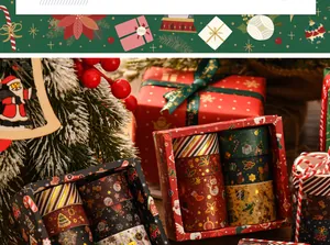 Festliches 6-Rollen Weihnachts-Washi-Tape-Set in dekorativen roten und schwarzen Boxen