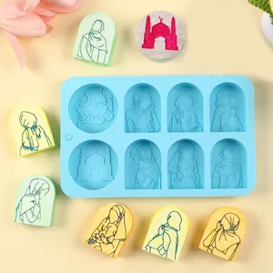 Detalle de molde de silicona de 8 cavidades con motivos islámicos y diseños de mezquita