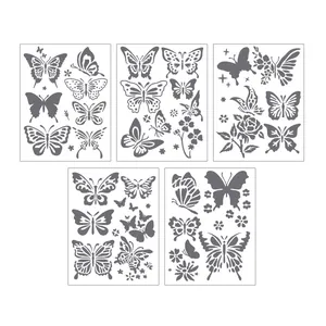 Set of 5 reusable creative butterfly and flower stencils for DIY painting and artistic drawing